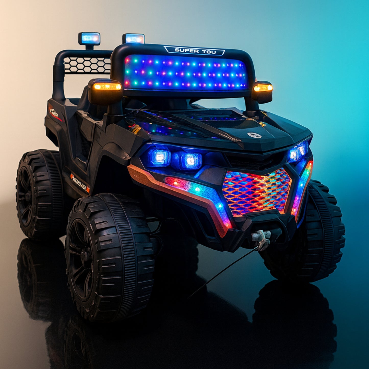 Rideon Jeep for 8 year kids capacity, 4 motors, Big wheels, 12v battery, Black Colour