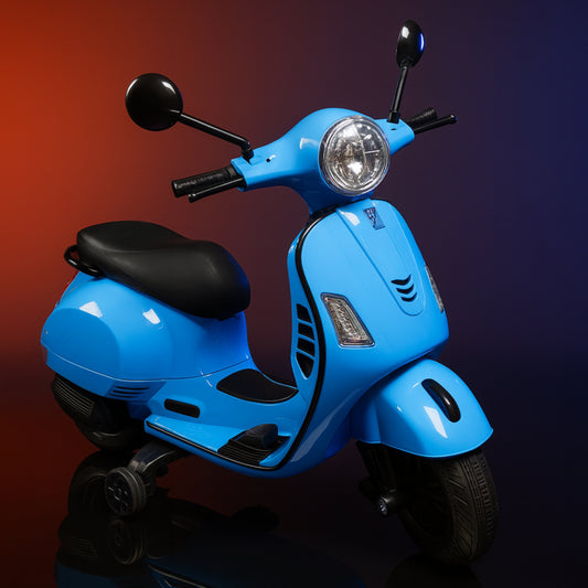 Vespa Scooty for 6 year kids capacity, 12v battery, Leg accelerate, Blue colour