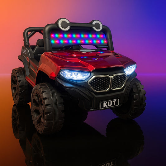 Kut Jeep Rideon for 8 year kids capacity, 2 motors, 12v battery, Red colour